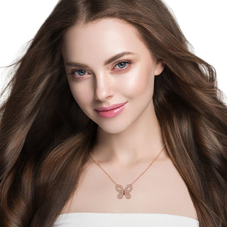 Scallop Pave Butterfly Shape Moissanite Pendant rose gold