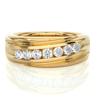 Seven Stone Round Shape Moissanite Ring yellow gold