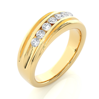 Seven Stone Round Shape Moissanite Ring yellow gold