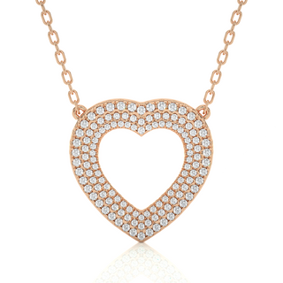 1 Carat Three Row Heart Shape Moissanite Pendant in White Gold
