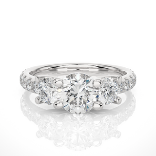 2.50 Ct Round Moissanite Three Stone Ring with Accent in Rose Gold