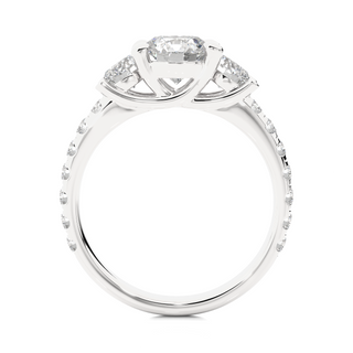 Three Stone with Round Accent Moissanite Ring silver