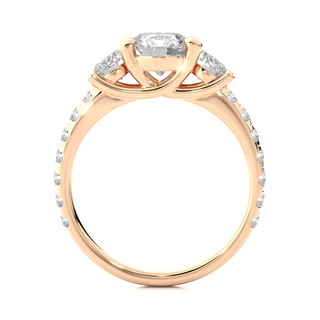 Three Stone with Round Accent Moissanite Ring rose gold