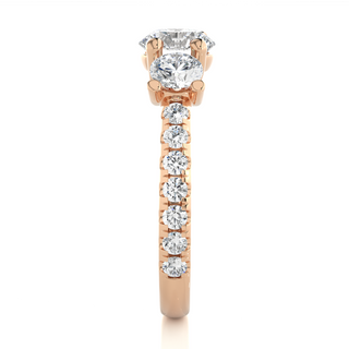 Three Stone with Round Accent Moissanite Ring rose gold