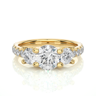 2.50 Ct Round Moissanite Three Stone Ring with Accent in Rose Gold