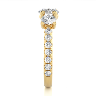 Three Stone with Round Accent Moissanite Ring yellow gold
