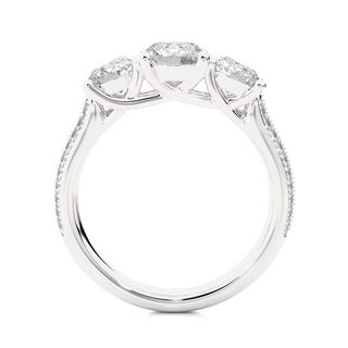 Three Stone with Two Row Pave Moissanite Ring white gold