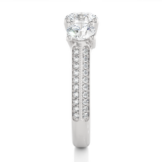 Three Stone with Two Row Pave Moissanite Ring silver