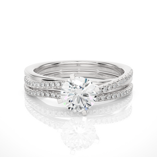 Two row Solitaire Moissanite Wedding Ring silver