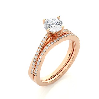 1.50 Carat Round Moissanite Bridal Set Wedding Ring In Rose Gold