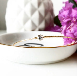 1 Ct Round Bezel Setting Moissanite Bangle Bracelet in Yellow Gold