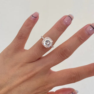 2.80 Carat Cushion Cut Moissanite Halo Engagement Ring In White Gold
