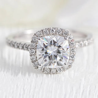 2.80 Carat Cushion Cut Moissanite Halo Engagement Ring In White Gold