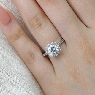 2.80 Carat Cushion Cut Moissanite Halo Engagement Ring In White Gold
