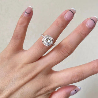 2.80 Carat Cushion Cut Moissanite Halo Engagement Ring In White Gold