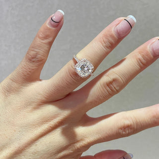 2.80 Carat Cushion Cut Moissanite Halo Engagement Ring In White Gold
