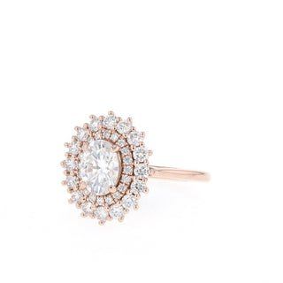 Double Halo Oval Moissanite Engagement Ring