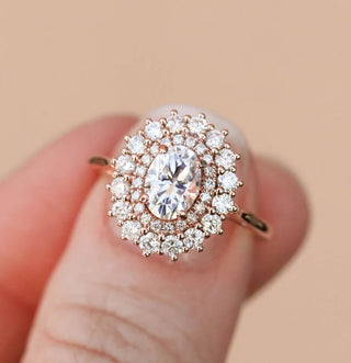 Double Halo Oval Moissanite Engagement Ring