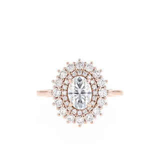 Double Halo Oval Moissanite Engagement Ring