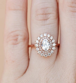 Double Halo Oval Moissanite Engagement Ring