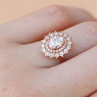 Double Halo Oval Moissanite Engagement Ring