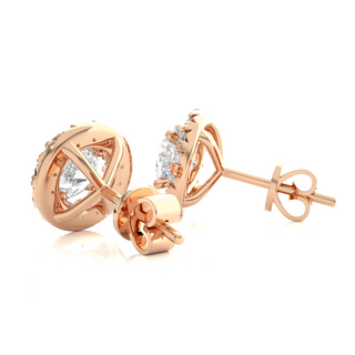 2 Carat Moissanite Halo Push Back Stud Earrings In Rose Gold Loose Moissanite