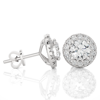 2 Carat Moissanite Halo Push Back Stud Earrings In White Gold