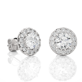 2 Carat Moissanite Halo Push Back Stud Earrings In White Gold