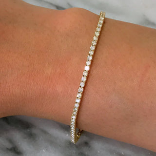 3 Carat Round Cut Moissanite Tennis Bracelet in Yellow Gold for Women