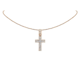 2.80 Ct Round Shape Moissanite Cross Pendant in Rose Gold For Women