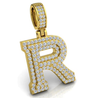 3 Ct Round Cut Moissanite Initial "R" Pendant in White Gold