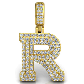 3 Ct Round Cut Moissanite Initial "R" Pendant in White Gold