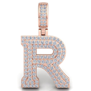 3 Ct Round Cut Moissanite Initial "R" Pendant in White Gold