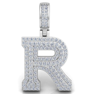 3 Ct Round Cut Moissanite Initial "R" Pendant in White Gold