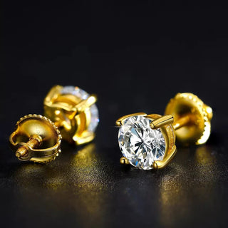 2 Ct Round Shape Push Back Moissanite Stud Earrings For Men's