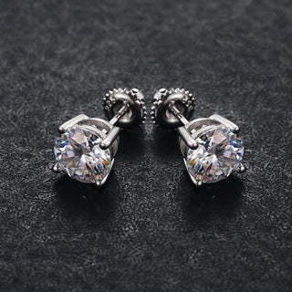 2 Ct Round Shape Push Back Moissanite Stud Earrings For Men's