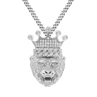 2 Carat Lion King Round Moissanite Pendant In White Gold