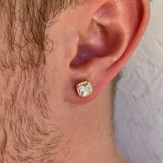 2.20 Ct Princess Cut Halo Moissanite Earrings in Yellow Gold