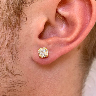 2.20 Ct Princess Cut Halo Moissanite Earrings in Yellow Gold